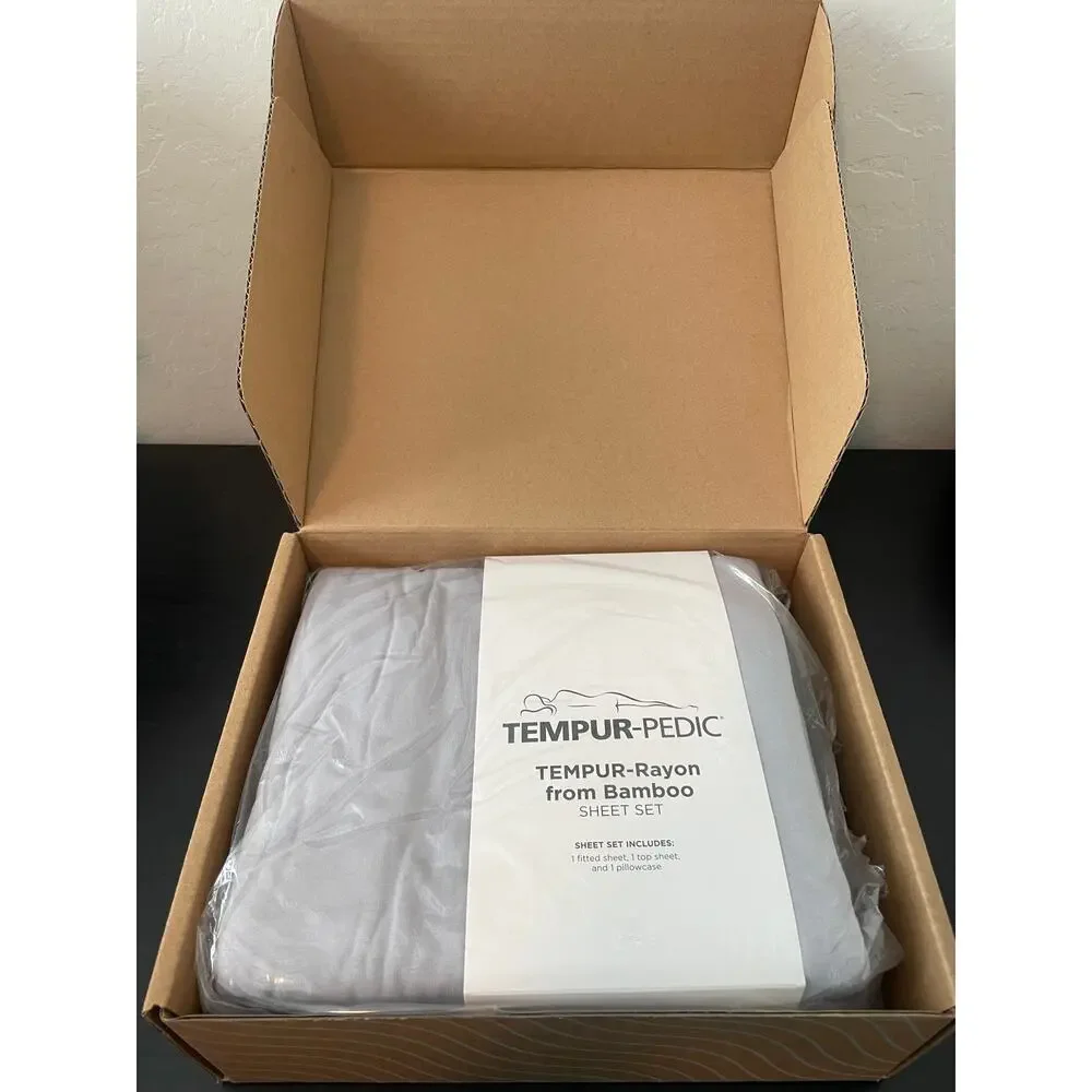 $150 Tempur-Pedic TEMPUR NWT-Rayon from Bamboo Jersey Sheet Set Twin Grey NIB